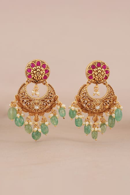 Smars Jewelry Antique Stone Work Chandbalis Earrings 