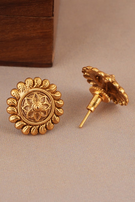 Buy_Smars Jewelry_Gold Plated Antique Floral Carved Choker Necklace Set _Online_at_Aza_Fashions