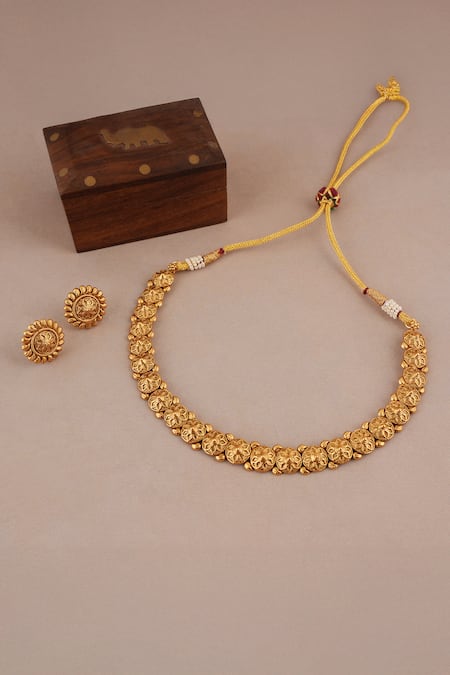 Smars Jewelry Antique Floral Carved Choker Necklace Set 