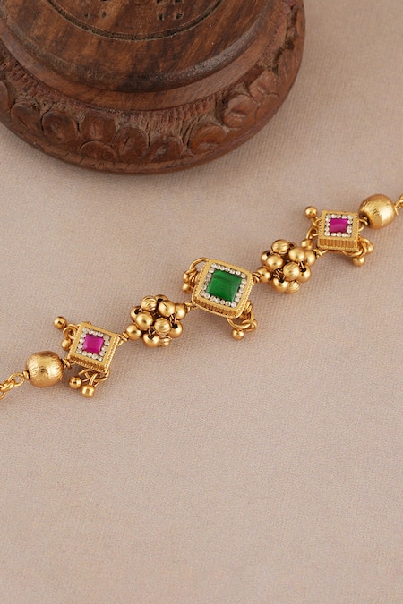 Smars Jewelry_Gold Plated Stones, Beads Antique Embellished Bracelet _Online_at_Aza_Fashions