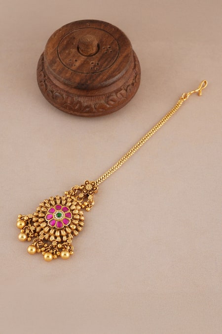 Smars Jewelry Antique Floral Carved Embellished Maangtikka 