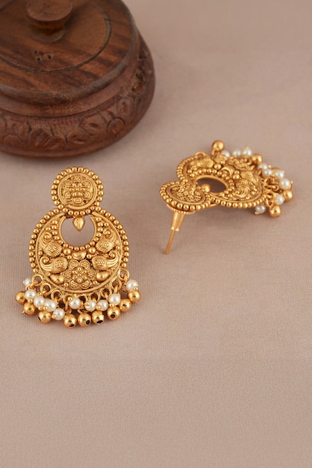 Buy_Smars Jewelry_Gold Plated Pearls, Beads Antique Drop Choker And Chandbalis Set _Online_at_Aza_Fashions