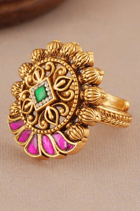 Buy_Smars Jewelry_Gold Plated Stones Embellished Antique Adjustable Ring _Online_at_Aza_Fashions