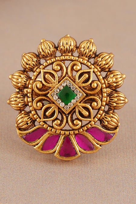 Smars Jewelry Stone Embellished Antique Adjustable Ring 