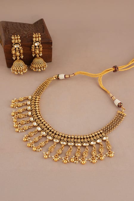 Smars Jewelry Kundan Antique Layered Choker Necklace Set 
