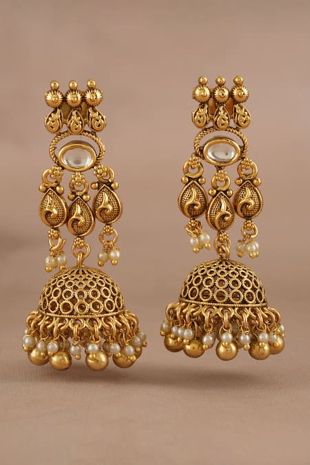 Buy_Smars Jewelry_Gold Plated Stones, Pearls Kundan Antique Layered Choker Necklace Set _Online_at_Aza_Fashions