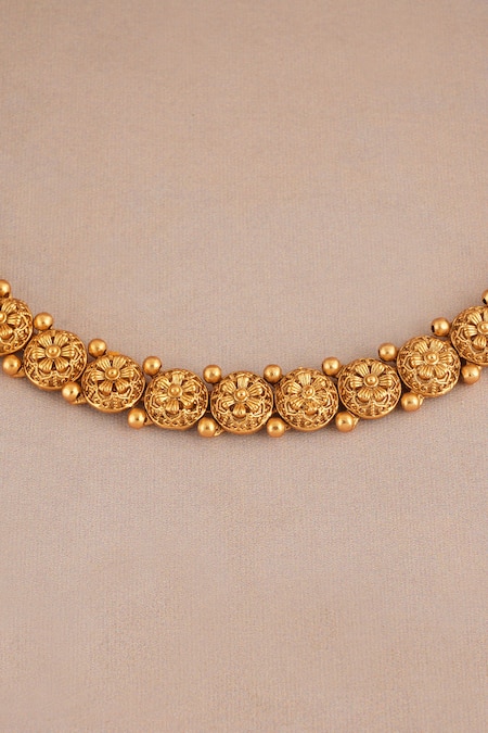 Smars Jewelry_Gold Plated Beads Floral Carved Antique Choker Set _Online_at_Aza_Fashions