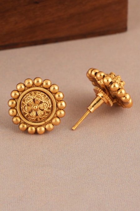 Buy_Smars Jewelry_Gold Plated Beads Floral Carved Antique Choker Set _Online_at_Aza_Fashions