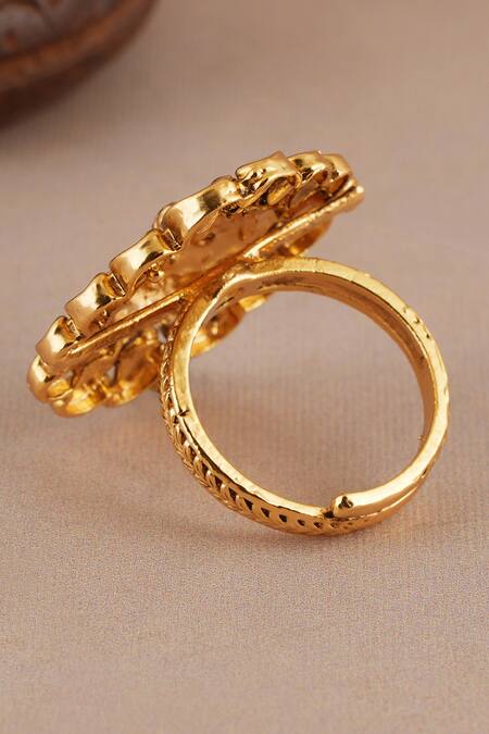 Smars Jewelry_Gold Plated Maa Lakshmi Carved Antique Temple Ring _Online_at_Aza_Fashions