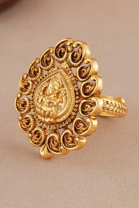 Buy Smars Jewelry Gold Plated Maa Lakshmi Carved Antique Temple Ring Online at Aza Fashions Buy_Smars Jewelry_Gold Plated Maa Lakshmi Carved Antique Temple Ring _Online_at_Aza_Fashions