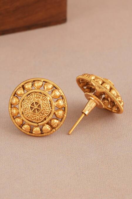 SMARS JEWELRY_Gold Plated Antique Carved Choker And Stud Earrings Set _Online_at_Aza_Fashions