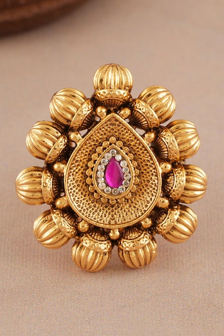 Smars Jewelry Stone Embellished Adjustable Antique Ring 