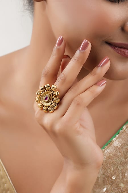 Smars Jewelry Stone Embellished Adjustable Antique Ring 