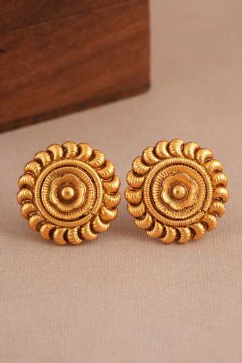 Buy_SMARS JEWELRY_Gold Plated Floral Carved Antique Choker Necklace Set _Online_at_Aza_Fashions
