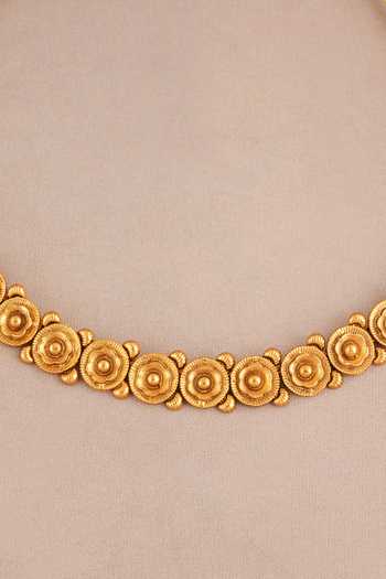 Shop_SMARS JEWELRY_Gold Plated Floral Carved Antique Choker Necklace Set _Online_at_Aza_Fashions
