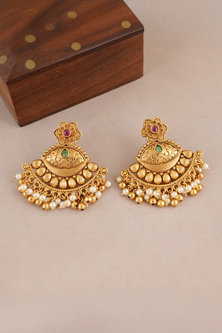 Buy_Smars Jewelry_Gold Plated Pearls, Stones, Beads Antique Ball Layered Necklace Set _Online_at_Aza_Fashions