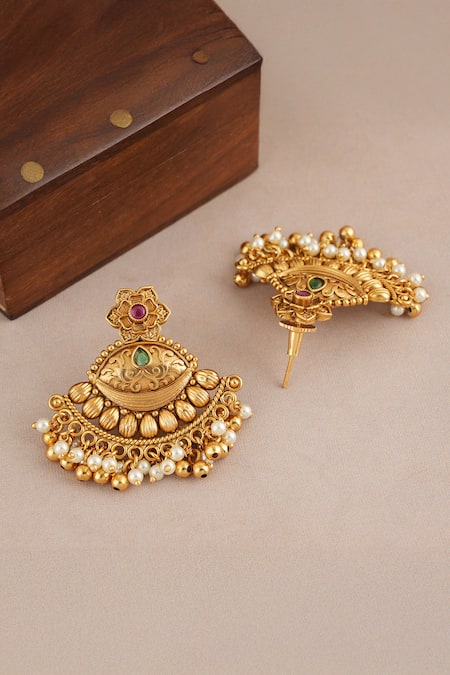 Shop_Smars Jewelry_Gold Plated Pearls, Stones, Beads Antique Ball Layered Necklace Set _Online_at_Aza_Fashions