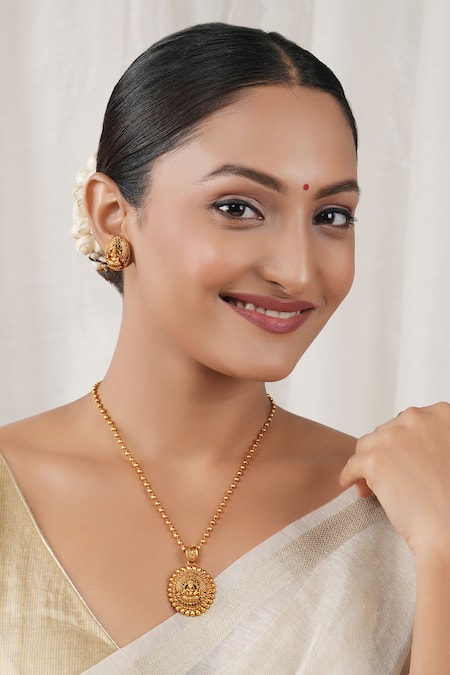 SMARS JEWELRY Maa Lakshmi Carved Antique Pendant Necklace Set 