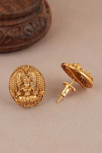Buy_SMARS JEWELRY_Gold Plated Maa Lakshmi Carved Antique Pendant Necklace Set _Online_at_Aza_Fashions