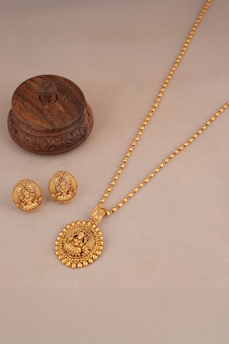 SMARS JEWELRY Maa Lakshmi Carved Antique Pendant Necklace Set 