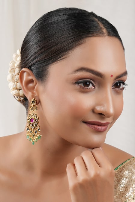 Smars Jewelry Antique Carved Stone Embellished Dangler Earrings 