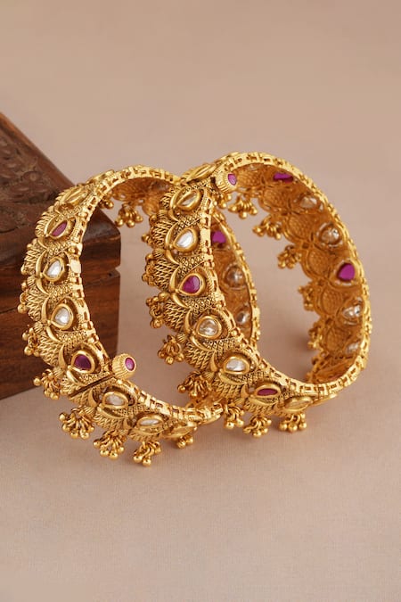 Smars Jewelry Carved Kundan Embellished Pair of Kadas 