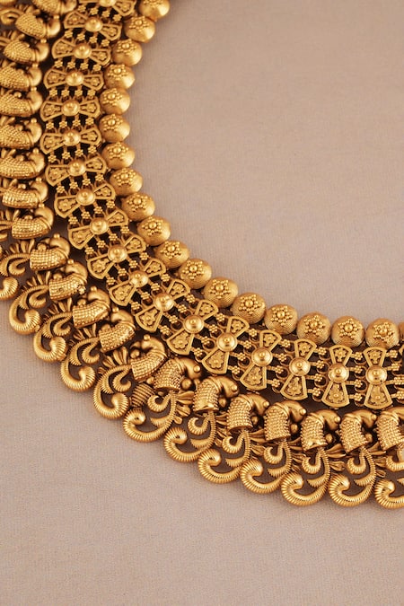 Shop_Smars Jewelry_Gold Plated Intricate Carved Antique Choker Set _Online_at_Aza_Fashions