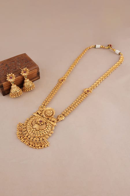 Smars Jewelry Antique Carved Long Pendant Necklace Set 