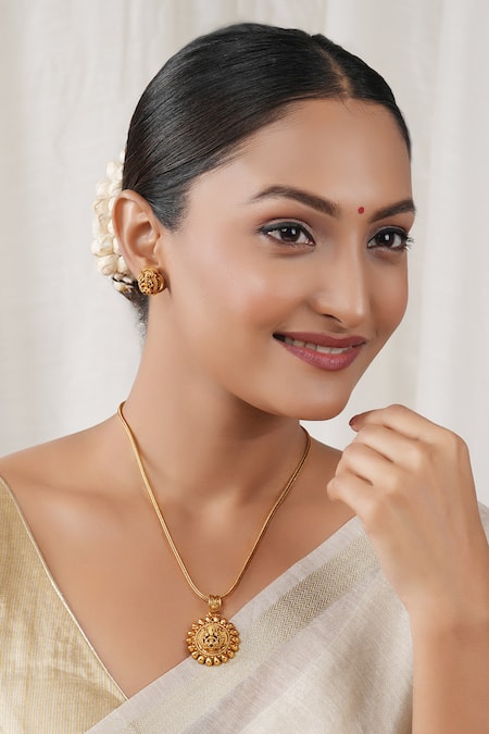 SMARS JEWELRY Antique Maa Lakshmi Carved Pendant Necklace Set 