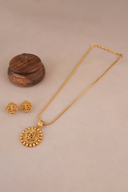 SMARS JEWELRY Antique Maa Lakshmi Carved Pendant Necklace Set 