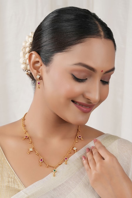 Smars Jewelry Stone Embellished String Necklace Set 