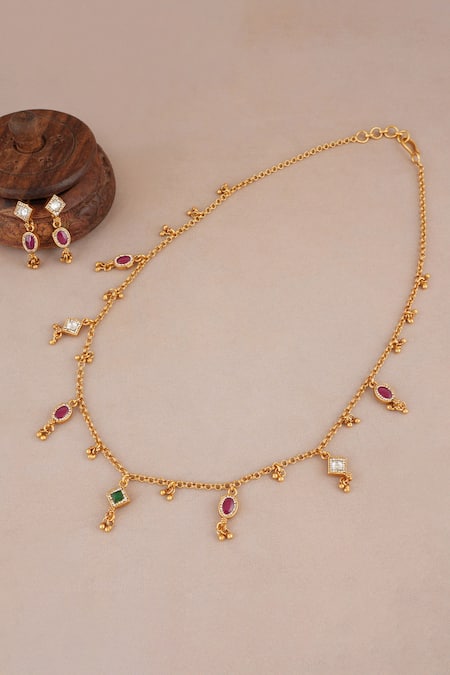 Smars Jewelry Stone Embellished String Necklace Set 