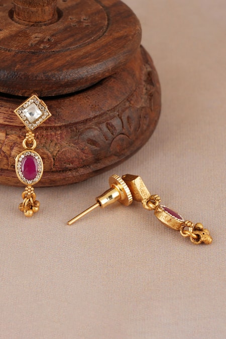 Smars Jewelry_Gold Plated Stones, Beads Embellished String Necklace Set _Online_at_Aza_Fashions