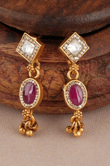 Shop_Smars Jewelry_Gold Plated Stones, Beads Embellished String Necklace Set _Online_at_Aza_Fashions