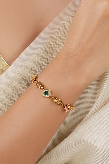 Smars Jewelry_Gold Plated Stones Embellished Caved Bracelet _Online_at_Aza_Fashions