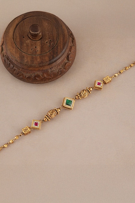 Buy_Smars Jewelry_Gold Plated Stones Embellished Caved Bracelet _Online_at_Aza_Fashions