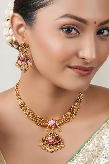 Smars Jewelry Stone Embellished Pendant Choker Set