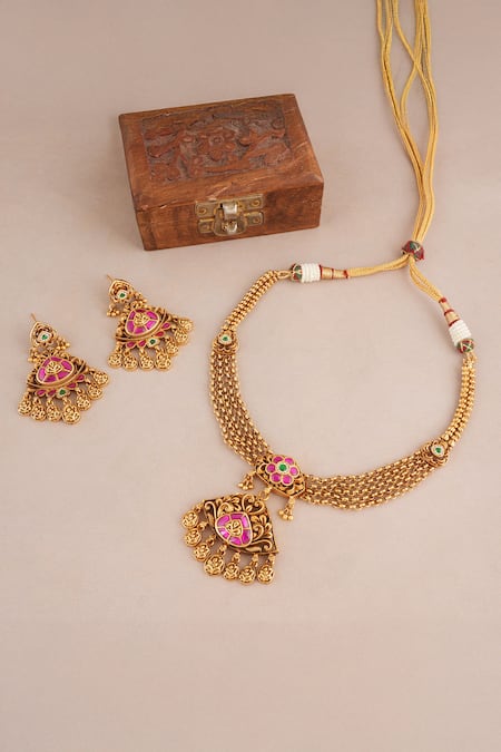 Smars Jewelry Stone Embellished Pendant Choker Set 