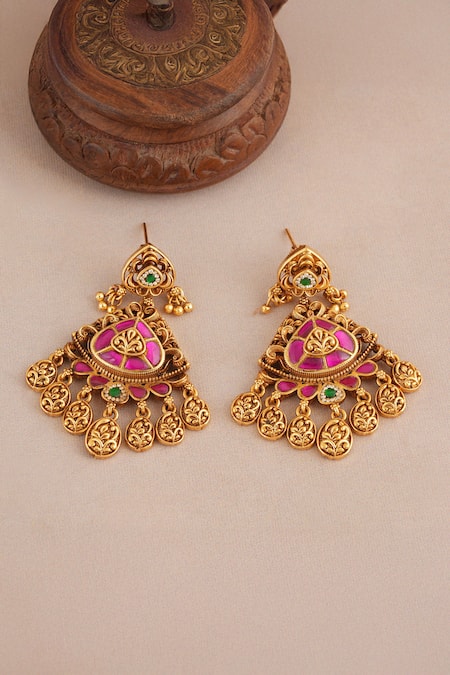 Shop_Smars Jewelry_Gold Plated Stones, Embellished Pendant Choker Set _Online_at_Aza_Fashions