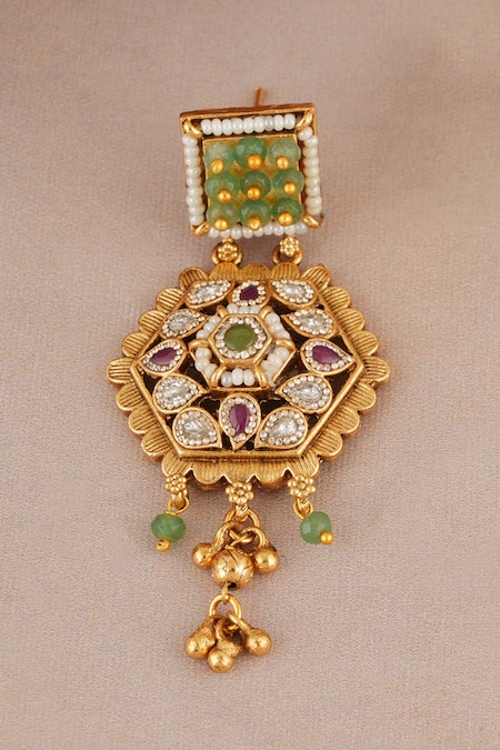 Buy_Smars Jewelry_Gold Plated Stones, Pearls Embellished Rajwadi Pendant Necklace Set _Online_at_Aza_Fashions