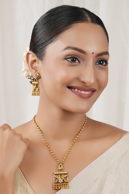 Smars Jewelry Antique Bird Carved Pendant Necklace Set 