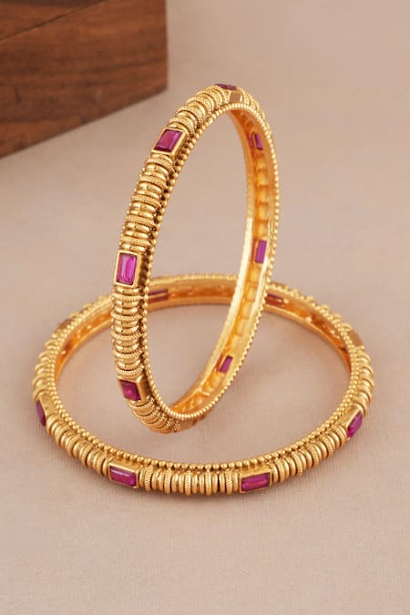 Smars Jewelry Antique Carved Ruby Studded Pair of Bangles 