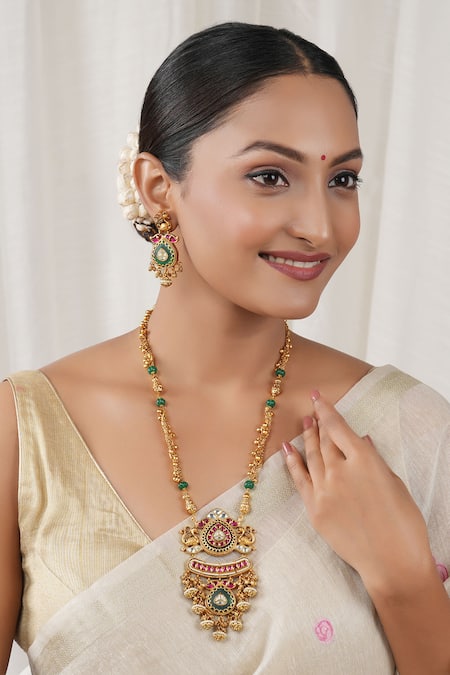 Smars Jewelry Stone Embellished Antique Rajwadi Pendant Necklace Set 