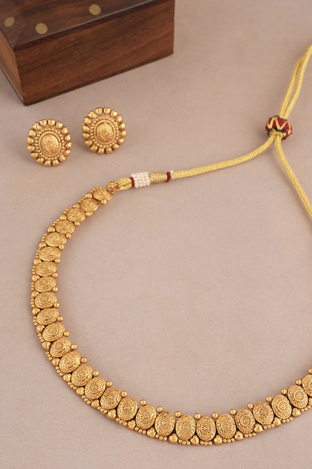 SMARS JEWELRY Antique Oval Shaped Carved Motif Choker Set 