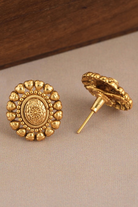 SMARS JEWELRY_Gold Plated Beads Antique Oval Shaped Carved Motif Choker Set _Online_at_Aza_Fashions