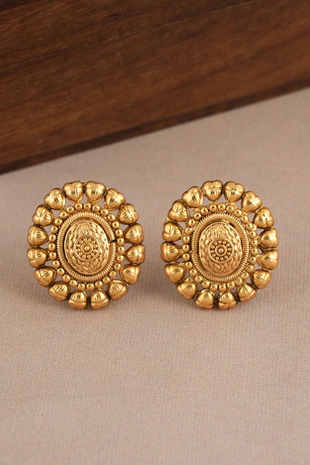 Buy_SMARS JEWELRY_Gold Plated Beads Antique Oval Shaped Carved Motif Choker Set _Online_at_Aza_Fashions