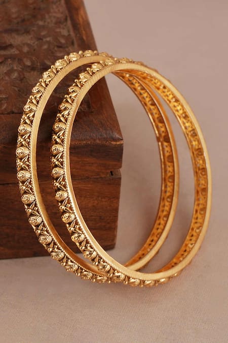 Buy_Smars Jewelry_Gold Plated Antique Carved Pair Of Bangles _Online_at_Aza_Fashions