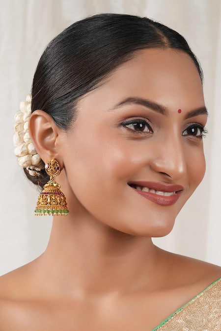 Smars Jewelry Maa Lakshmi Carved Antique Temple Jhumkas 
