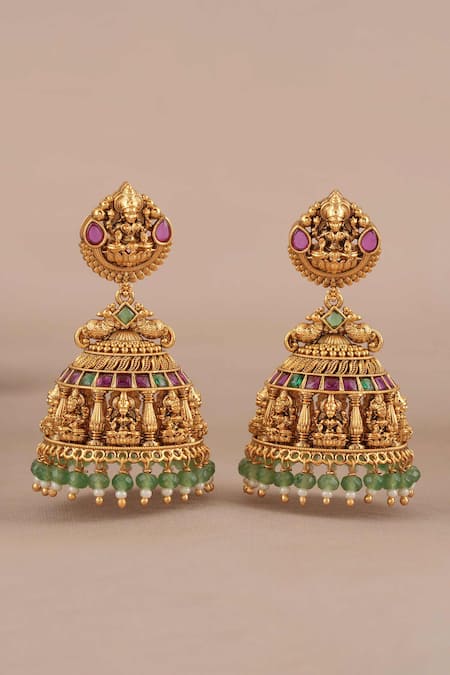 Smars Jewelry Maa Lakshmi Carved Antique Temple Jhumkas 