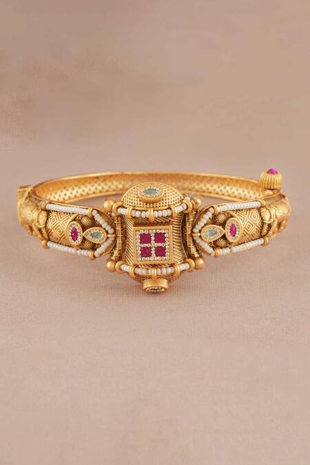 Smars Jewelry_Gold Plated Stones, Beads Antique Embellished Bangle _Online_at_Aza_Fashions